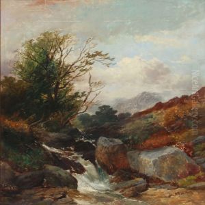 Autumn Mountain Landscape With A Rushing Stream by John William North