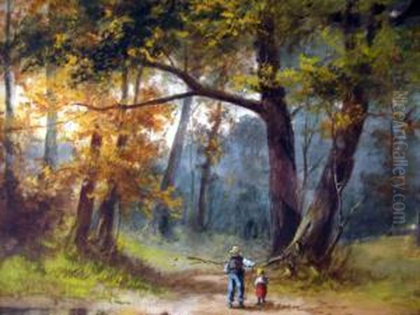 Northcote, Brooklyn, Ny, -, 'man And Child By Lake',watercolor, Signed Lower Left 'james Northcote', Framed, Notexamined Out Of Frame - view 1