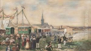 Kirmes In Dusseldorf Mit Blick Auf Lambertuskirche by Adolf Northen