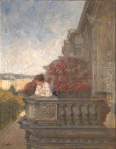 Sommerliche Grosstadt Mit Dame, Von Ihrem Balkon Blickend by Ludwig Noster