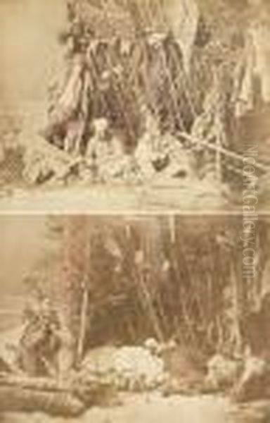 Two Views: Moose Hunting: The Breakfast; And Moose Hunting: Night, Asleep In The Cabane. - view 1