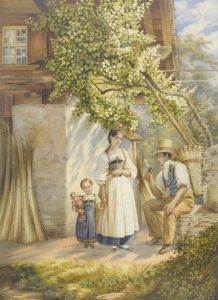 Family Idyll Before A Peasant House
