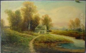 Romantische Herbstlandschaft Mit Kleinen Hausern by Karel Novak