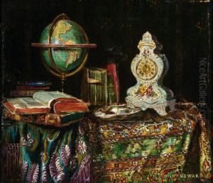 Still Life With A Globe, A Clock And Books
