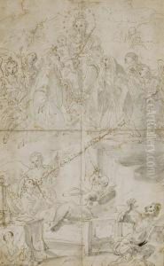 Homme Mourant Recitant Des Prieres En Presence De La Vierge Etl'enfant by Pietro Novelli