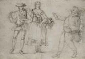 Couple Et Puchinello by Pietro Novelli