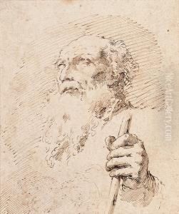 Study Of A Bearded Man With A Staff