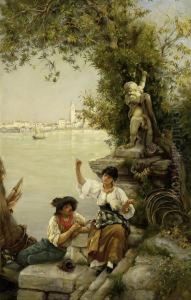 A Young Couple Fishing In The Lagoon by Stefano Novo