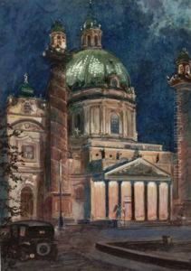 Wien, Karlskirche Bei Nacht by Otto Nowak