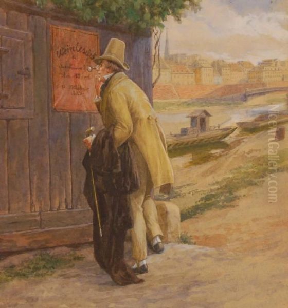 Gentleman Studying A Wine Festival Poster By The River - view 1