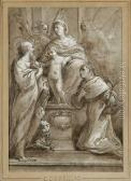 Saint Dominique Et Saint Jerome Adorant La Vierge A L'enfant - view 1