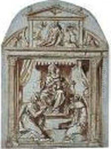 Study For An Altarpiece With The Madonna And Two Saints Within An Architectural Framework by Avanzino Nucci