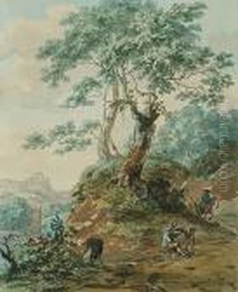 Figures On A Rural Path; Figures Looking Over A Village - view 1