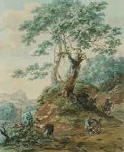 Figures On A Rural Path; Figures Looking Over A Village by Hermanus Numan