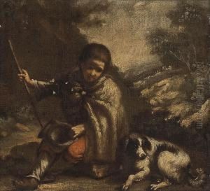 A Young Boy And A Dog In A Landscape by Pedro Nunez De Villavicencio