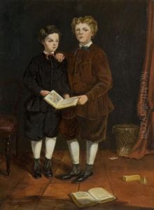A Double Portrait Of Two Boys In The School Room by Claude Lorraine Nursey