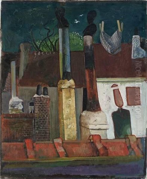 "nachtlicher Ausblick Aus Dem Atelier Mit Geschirrtuch (uber Den Dachern)" - view 1