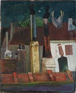 "nachtlicher Ausblick Aus Dem Atelier Mit Geschirrtuch (uber Den Dachern)" by Felix Nussbaum