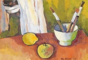 Stillebenmit Maske, Apfel Und Zitrone by Felix Nussbaum