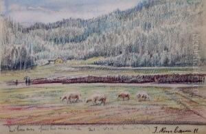 Baumlandschaft; Ebene Mit Weidendem Vieh by Jakob Nussbaum