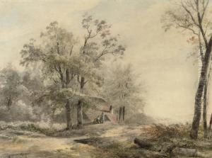 A Wooded Landscape With Travellers Resting (recto); And A Study Oftwo Figures (verso) by Wijnandus Johannes Josephus Nuijen