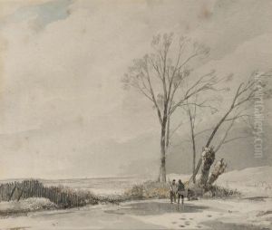 A Winter Landscape With Conversing Sportsmen by Wijnandus Johannes Josephus Nuijen