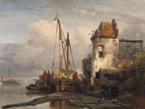 Unloading The Cargo At The Quay by Wijnandus Johannes Josephus Nuijen