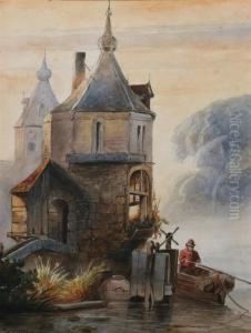 Approaching The Castle By Rowboat by Wijnandus Johannes Josephus Nuijen