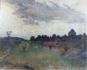 Landskap Med Stugor by Lennart Nyblom