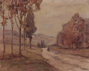 Landscape Painting With Woman And Child Walking Down Path by Edgar Hewitt Nye