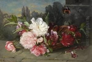 Stillleben Mit Pfingstrosen Und Schmetterling by Marie Nyl-Frosch
