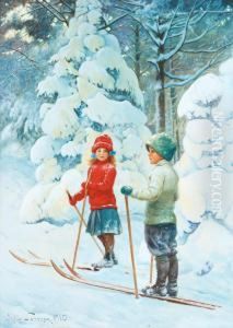 Skiing Children by Jenny Nystrom