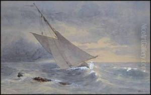 A) Seascape With Sailboat by Lucius Richard O'Brien