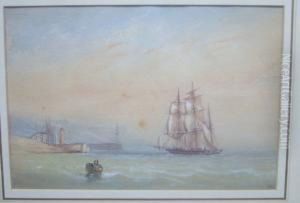 Ship Sailing Into Port by J. O'Bryen Lomax