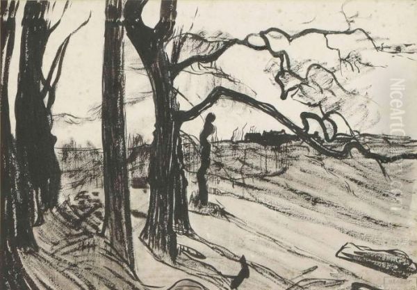 Bare Trees And Distant Farm, Pont-aven - view 1