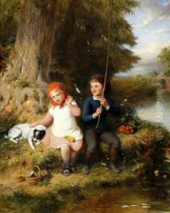 'don't Be Afraid', Children Fishing On A Riverbank 'don't Be Afraid', Children Fishing On A Riverbank