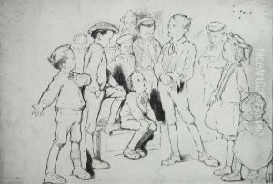 Boy Speaking To Assembled Group Of Youngsters. by Rose Cecil O'Neill Lathom