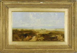 An Expansive Shoreline With Lighthouse And Vessels by John Wright Oakes
