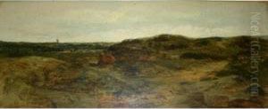 Heathland Scene With A Distant Windmill by John Wright Oakes