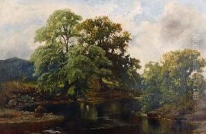 River Landscape With An Angler In Theforeground