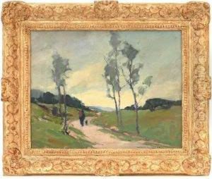 Landscape With Man And Dog On Path by Wilbur L. Oakes