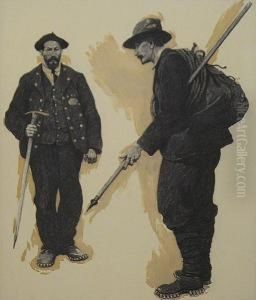 Mountaineer And Guide Prepare For Ascent.