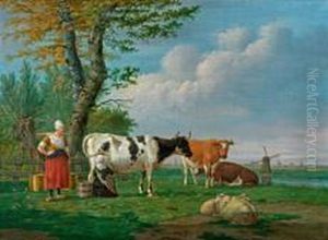 Melkende Magde In Einerhollandischen Sommerlandschaft