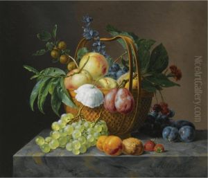 A Still Life With Fruit And Flowers In A Basket