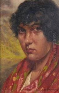 Portrait De Femme Au Chale Rouge by Franz Obermuller