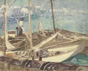 Impression--boulogne Harbor, Winter, France by George Oberteuffer
