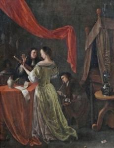 Saloninterieur Mit Gesellschaft Und Lautenspielerin by Jacob Ochtervelt