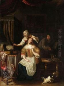 Lady At Hertoilet by Jacob Ochtervelt