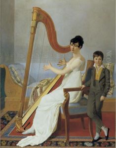 Portrait Of A Lady, Said To Be Madame Vigier And Her Son by Joseph Dionysius Odevaere