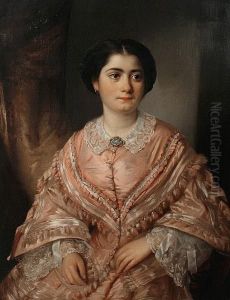 Portrait Of A Young Woman, Seated, Wearing A Pink Dress by Aristides Oeconomo